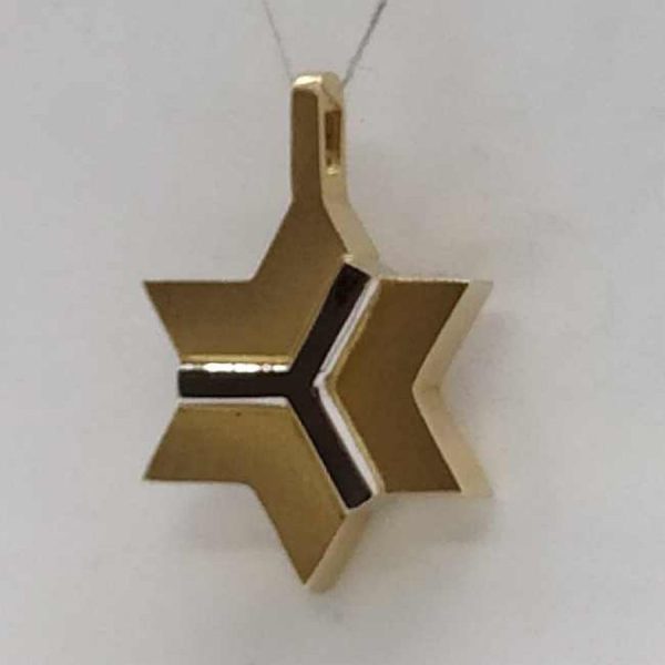 14 Carat white and yellow gold MagenDavid star pendant abstract white design over & yellow gold massive look 1.9 cm X 2.7 cm X 0.4 cm.