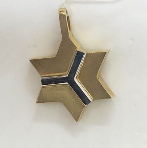 14 Carat white and yellow gold MagenDavid star pendant abstract white design over & yellow gold massive look 1.9 cm X 2.7 cm X 0.4 cm.