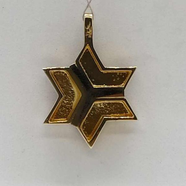 14 Carat white and yellow gold MagenDavid star pendant abstract white design over & yellow gold massive look 1.9 cm X 2.7 cm X 0.4 cm.