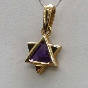 Amethyst14 Carat gold MagenDavid star pendant Amethyst faceted and tiny star. Dimension 1 cm X 1.7 cm X 0.3 cm approximately.