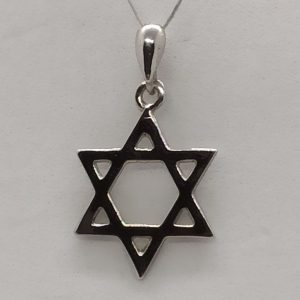14 Carat gold Magen David star white gold traditional classic star shape handmade.  Dimension 1.5 cm X 2.6 cm X 0.6 cm approximately.