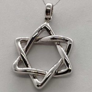 Handmade 14 carat gold Magen David star white gold modern shiny wavy design .Dimension 2.1 cm X 3.3 cm X 0.3 cm approximately.