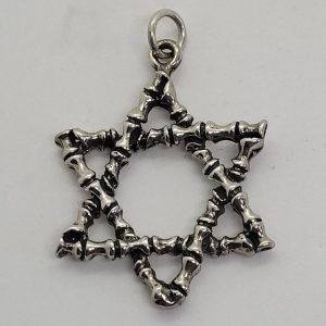 A masculine big sterling silver Magen David star pendant Bamboo design shape. Dimension 2.7 cm X 3.8 cm X 0.3 cm approximately.