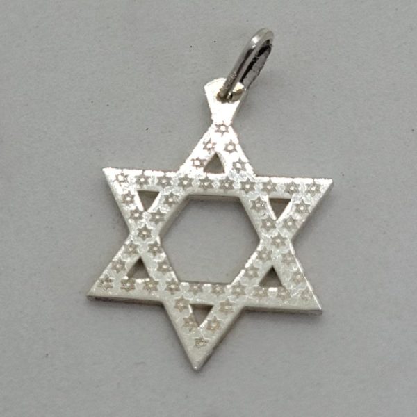 Handmade sterling silver traditional shape MagenDavid 45 Tiny Stars all carved over star. Dimension 1.7 cm X 2.3 cm X 0.1 cm.