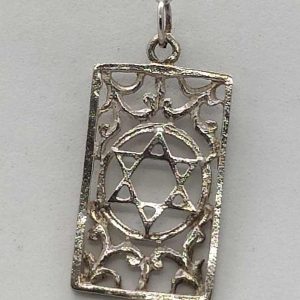 Handmade Magen David Cut Out pendant frame and floral designs in the frame. Dimension 1.5 cm X 2.9 cm X 0.1 approximately.
