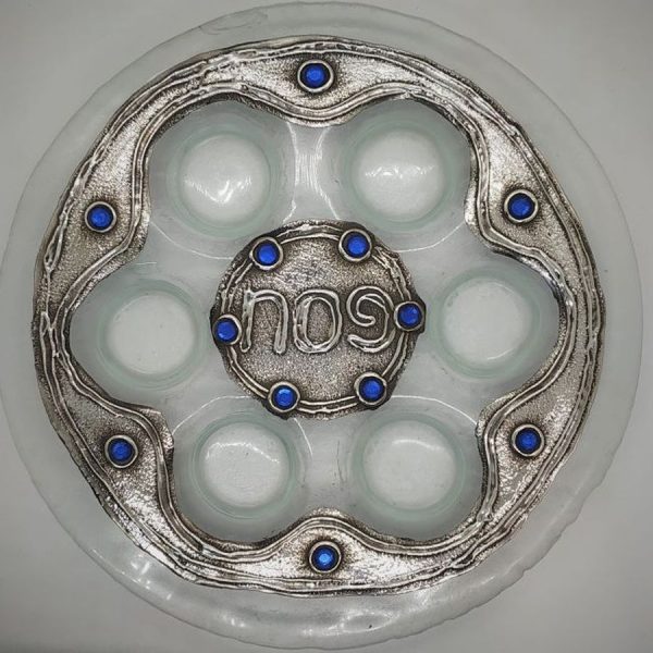 Handmade original design contemporary Passover Dish Glass Silver  dish fused glass sterling silver handmade original design opaque glass.