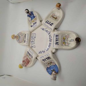 Passover Pesah Seder Dish Glazed Ceramic Family gathering all around Passover Seder table. Dimension 27 cm X 27 cm approximately.