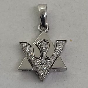 Handmade white dove shape Magen David star white dove 18 carat white gold and set with 13 genuine white diamonds total weight 8 pts.