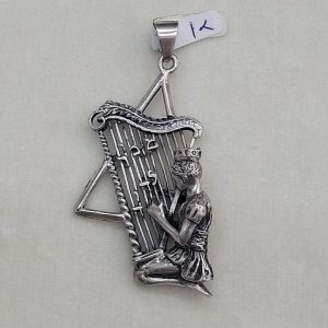 Handmade sterling silver MagenDavid pendant David's harp with King David playing his harp shaped as a Star of David 2.8 cm X 4.5 cm.
