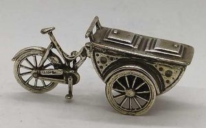 Handmade sterling silver Miniature IceCream Peddler Bike with ice cream engraved . Dimension 6 cm X 2.4 cm X 2.5 cm approximately.