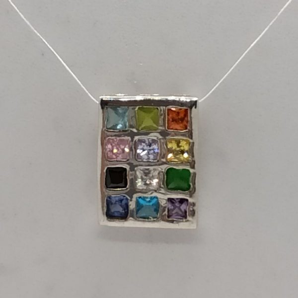 Handmade pendant sterling silver Hoshen breast plate Zircon bears stones symbolizing the twelve tribes of Israel. Dimension 1.2 cm X 1.4 cm X 0.3.