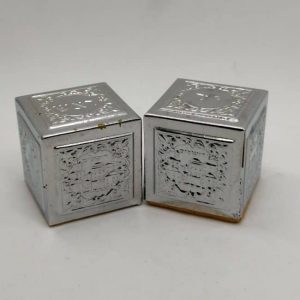 Vintage Tefillin Covers silver plated. Made in Jerusalem in the 1950's. Never have been used. Dimension outer part 3.2 cm X 3.2 cm X 3.2 cm .
