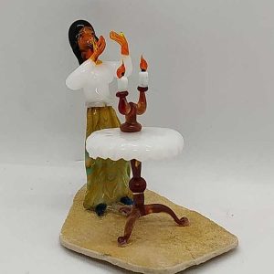 Mouth Blown Glass Sculpture . Handmade and mouth blown glass sculpture by Borisov. A Jewish housewife lighting the Sabbath candles.