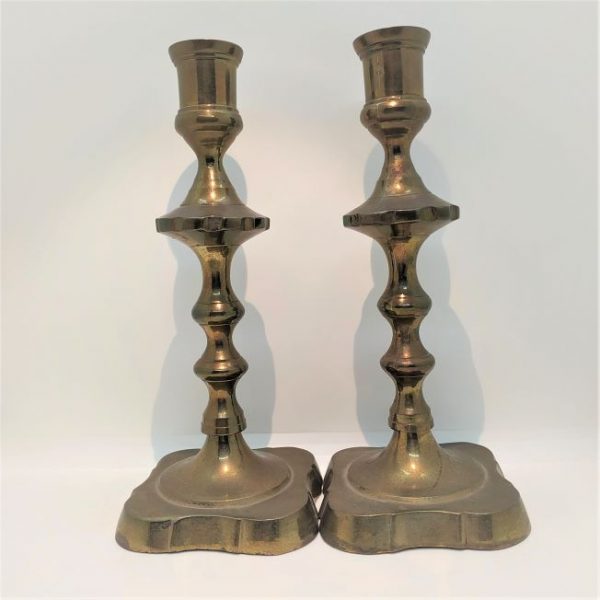 Vintage handmade brass Sabbath candlesticks in magnificent condition made in East Europe early 20th century (probably Poland).