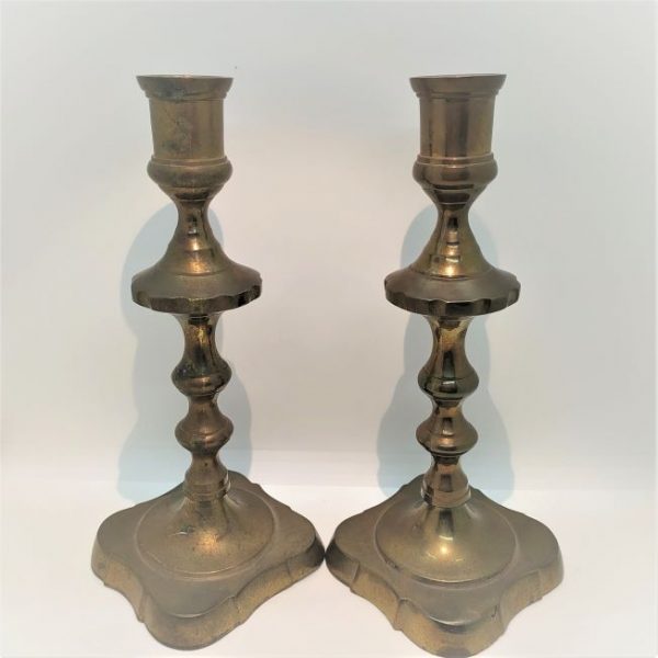 Vintage handmade brass Sabbath candlesticks in magnificent condition made in East Europe early 20th century (probably Poland).
