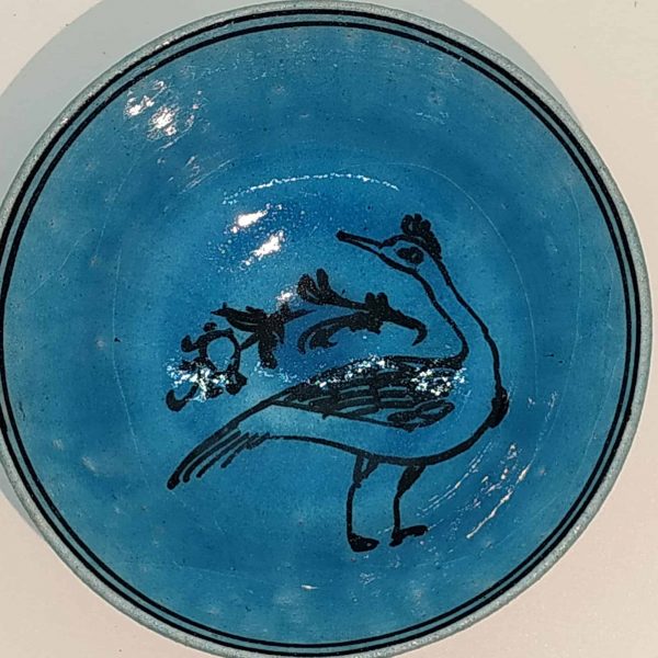 Glazed Ceramic Bowl Peacock MediumVintage handmade glazed blue ceramic bowl made in Persia early 20th century. Dimension diameter 16.8 cm X 8 cm .