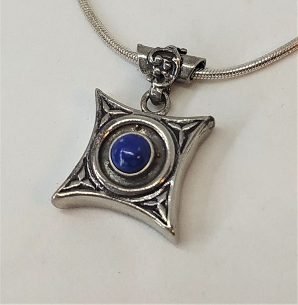 Necklace Sterling Silver Square Lapis lazuli handmade. Handmade sterling silver snake chain and square pendant set with Lapis lazuli stone.