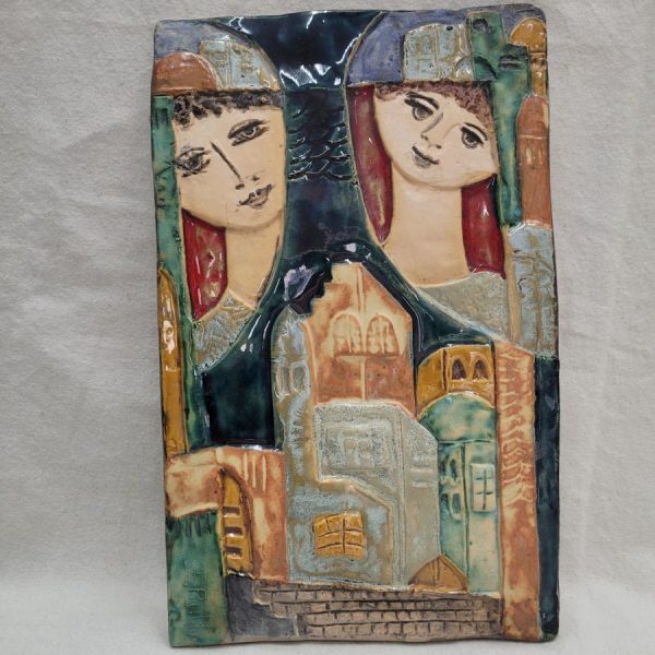 Bathsheba David's life tile glazed ceramic where they are watching Jerusalem and their mutual memories. Dimension  27 cm X 16.8 cm approximately.