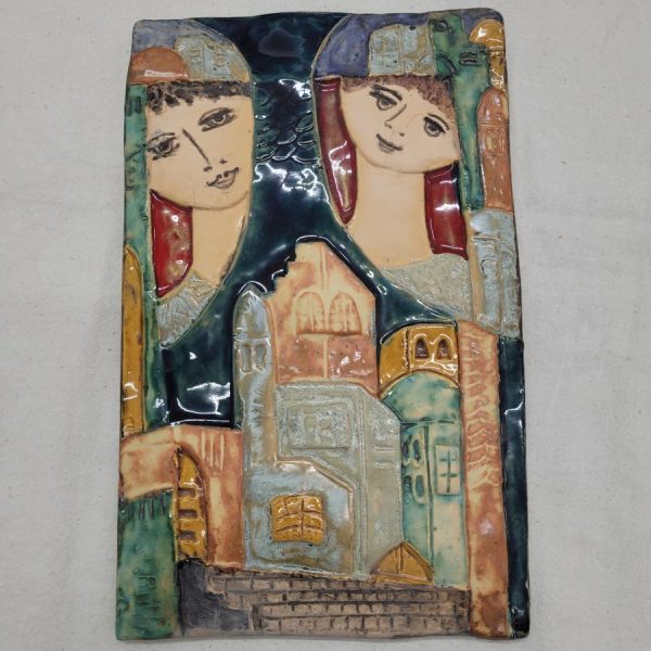 Bathsheba David's life tile glazed ceramic where they are watching Jerusalem and their mutual memories. Dimension  27 cm X 16.8 cm approximately.