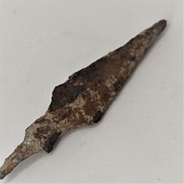 Genuine antique small bronze Roman arrow head antique found in the holy land and dated 1st century AD, 4.2 cm X 1 cm 0.5 cm approximately.