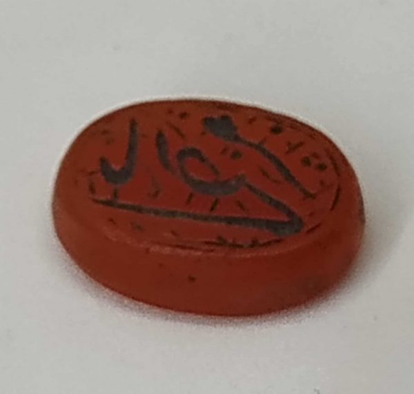 Vinage Seal Agate Red Arabic writing engraved.Antique personal seal red agate stone with ancient inscription Arabic letters 17th century.