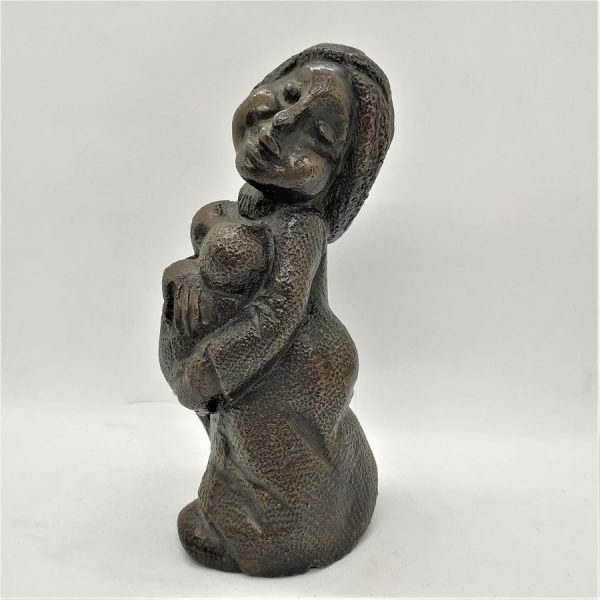 Bronze Sculpture Pregnant Lady invited to the Hasidim wedding of her relatives. Dimension 7.2 cm X 6.5 cm X 16.4 cm approximately.