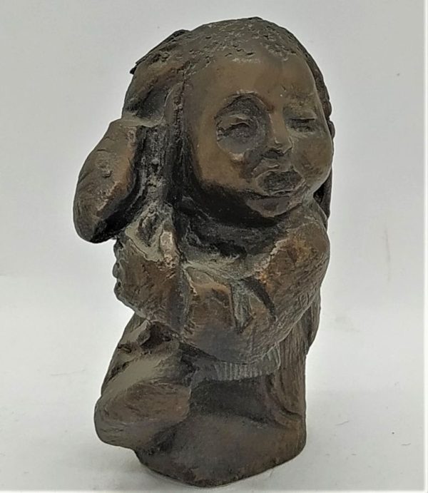 Bronze Sculpture Orthodox Boy trimming his temple hair during Jewish wedding ceremony. Dimension 8.5 cm X  4.6 cm X 4.3 cm approximately.