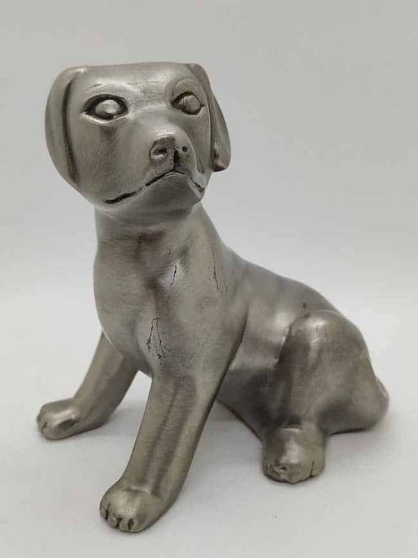Pewter Sculpture Puppy Dog handmade pewter modern sculpture.  The sculpture is not signed and the artist is unknown, but the puppy dog is very cute. .