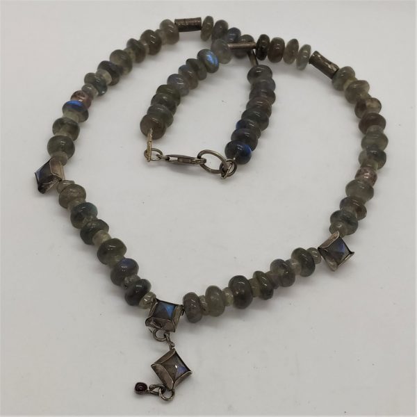 Labradorite Beads Silver Necklace handmade. Handmade sterling silver necklace with rough polish Labradorite beads. Dimension 48 cm approximately.