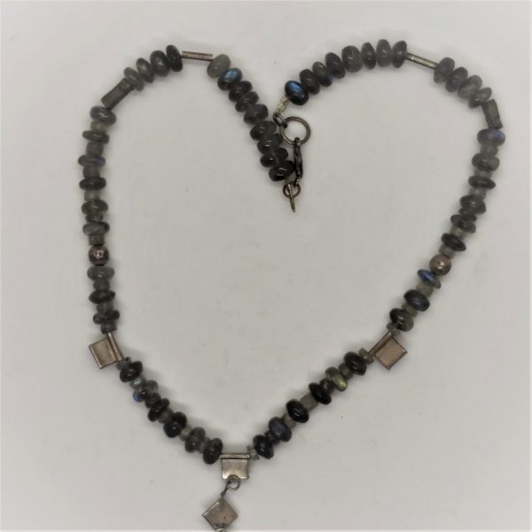 Labradorite Beads Silver Necklace handmade. Handmade sterling silver necklace with rough polish Labradorite beads. Dimension 48 cm approximately.
