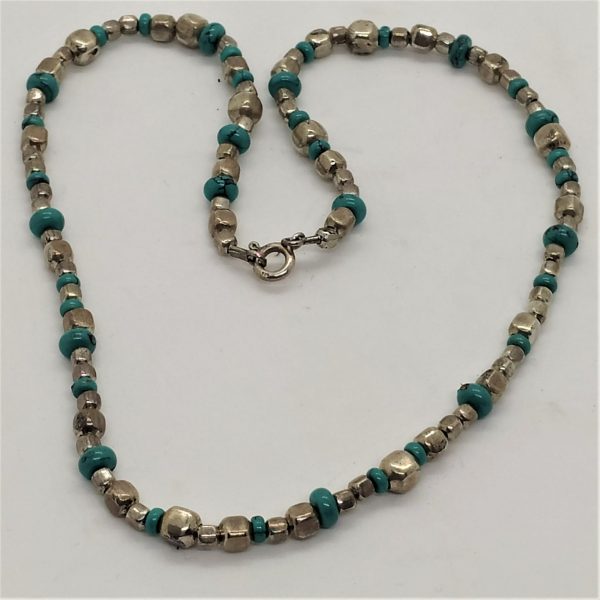 Turquoise Silver Beads Necklace handmade. Handmade sterling silver and Turquoise beads silver necklace. Dimension 45 cm approximately.