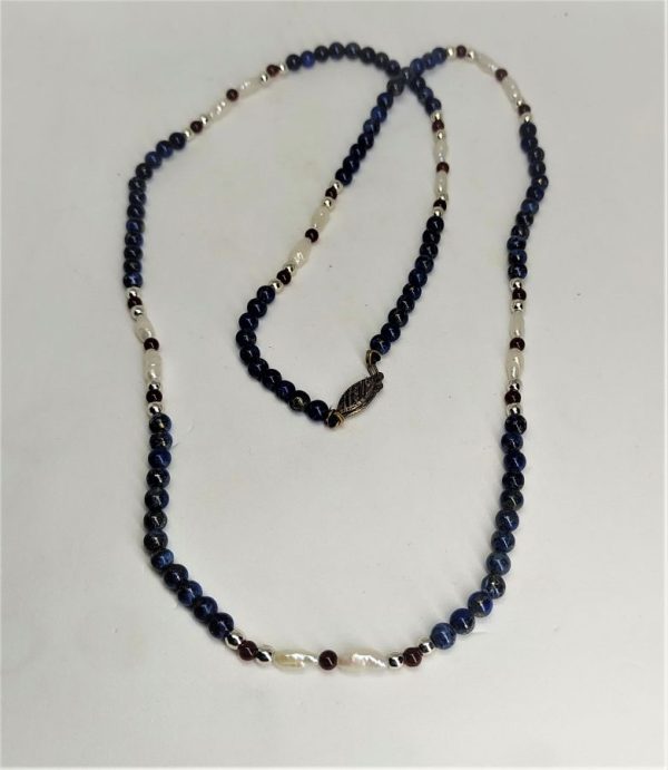Agates Lapiz Pearls Necklace handmade. Handmade beads agates Lapiz Pearls necklace set wit sterling silver beads. Dimension length 62 cm.