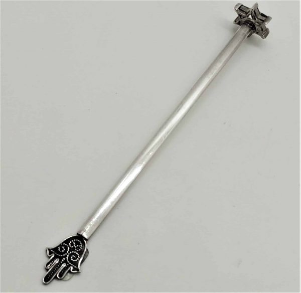 Silver Yad Colored Stones Magen David star at top. This sterling silver Torah pointer can be used as a book marker as well.