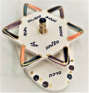 Dreidel ceramic home blessings as success, good luck, happiness , good health, joy and love.  Dimension 6.2 cm X 3.8 cm X 8.2 cm approximately.