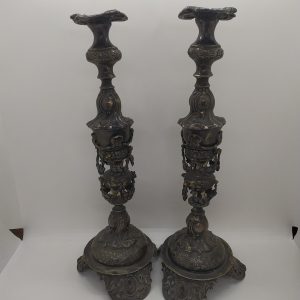Handmade antique European silver candlesticks Gothic design style with a hall mark at side. Dimension 24 cm X 9 cm X 9 cm approximately.