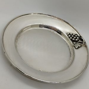 Handmade sterling Grapes Kiddush Cup Saucer made in Israel.It is hand embossed with vine grapes designs around top of saucer.