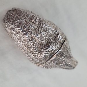 Handmade sterling silver Bessamim spice box Etrog shape naturel size made by S. Ghatan Katan. Dimension diameter 4.6 cm X 4.5 cm X 10.5 cm.