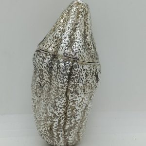 Handmade sterling silver Bessamim spice box Etrog shape naturel size made by S. Ghatan Katan. Dimension diameter 4.6 cm X 4.5 cm X 10.5 cm.