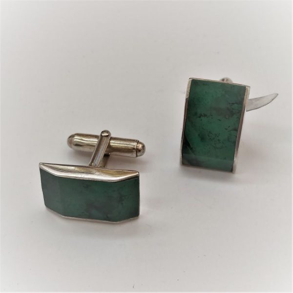 Sterling Silver Cufflinks rectangular shape and set with genuine Elat stone from Israel King Solomon mines. Dimension 1.2 cm X 2.3 cm. 