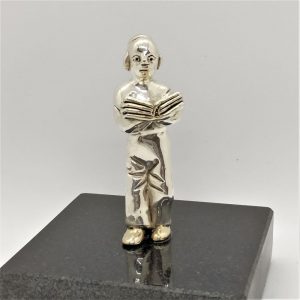 Handmade sterling silver sculpture Yeshiva boy learning how to pray by using his new daily prayer book. Yeshiva Boy  8.2 cm X 2.8 cm X 2 cm .