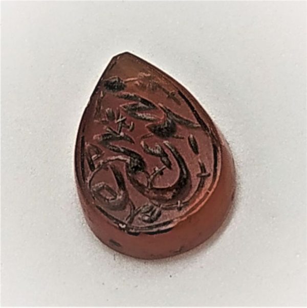 Antique seal Agate Tear drop shape stone with ancient Arabic characteristic name used at ancient times as personal seal. Size 0.8 cm X 1.5 cm.
