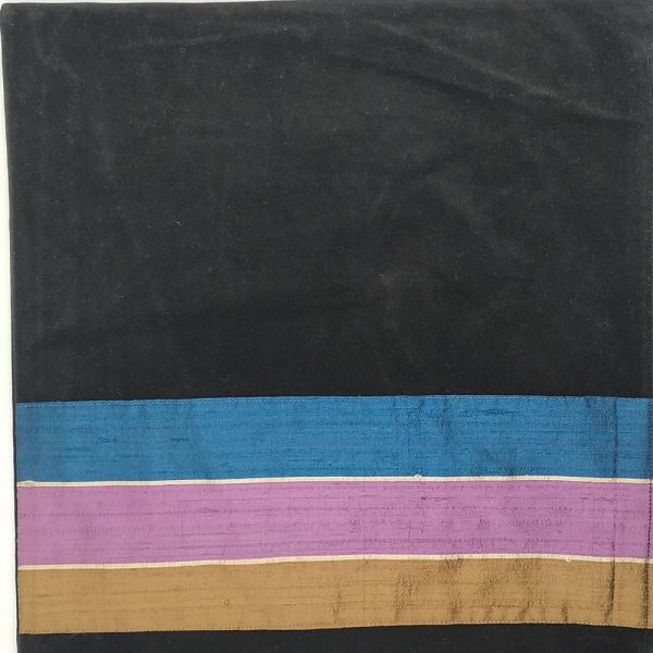 Handmade Tallit Bag Velvet Black with three silk stripes in different colors. The black velvet is Italian kind that gives you an illusion of suede leather.
