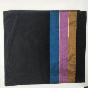 Handmade Tallit Bag Velvet Black with three silk stripes in different colors. The black velvet is Italian kind that gives you an illusion of suede leather.