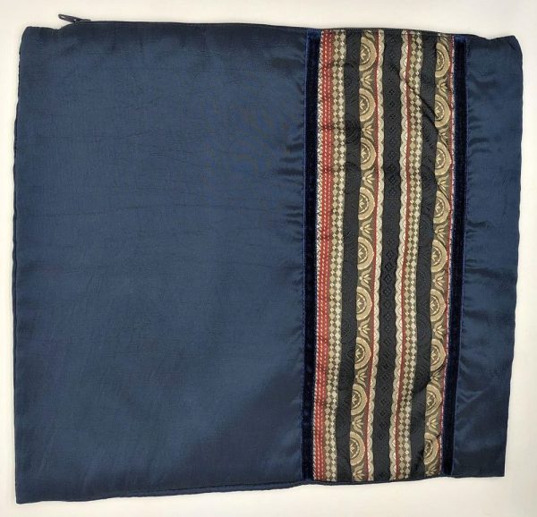 Handmade Tallit Bag Silk Blue navy with a silk stripe with ornated designs. Made in Israel. Dimension 29.5 cm X 32 cm approximately.