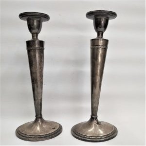 Vintage American Sabbath Candlesticks sterling silver handmade with initial engraved USA style and filled inside with cement for stiffness. 