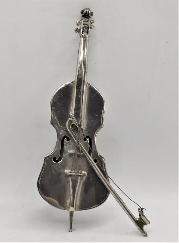 Handmade Sterling Silver Miniature Cello sculpture of classic music. Miniature sterling silver sculptures wide range of original designs.