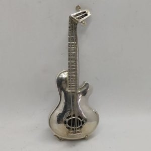 Handmade sterling Silver Miniature Electric Guitar spice box that  can be used also as a Havdala spice box. It is made by S. Ghatan (Katan).