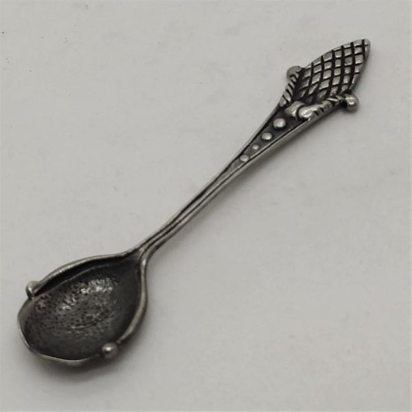 Sterling silver miniature spoon sculpture handmade  useful to spread salt over the bread or food without touching 6 cm X 1.5 cm.