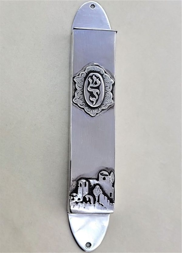 Handmade sterling silver Mezuzah Jerusalem view suitable for outdoors as well. Made by S. Ghatan(Katan) suitable for parchment up to 10 cm.