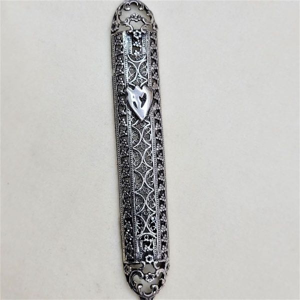 Handmade sterling Silver Mezuzah Vine Grapes and Yemenite filigree incenter of Mezuzah. Suitable for parchment up to 11 cm .